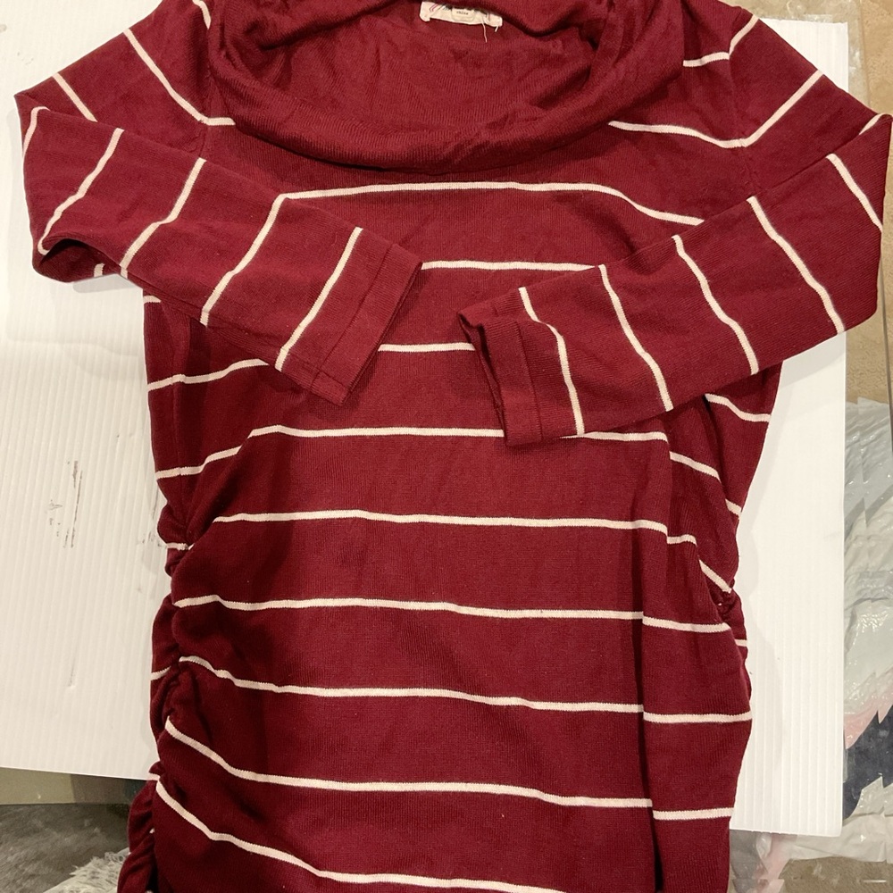 Red and White Striped Cowl Neck Top